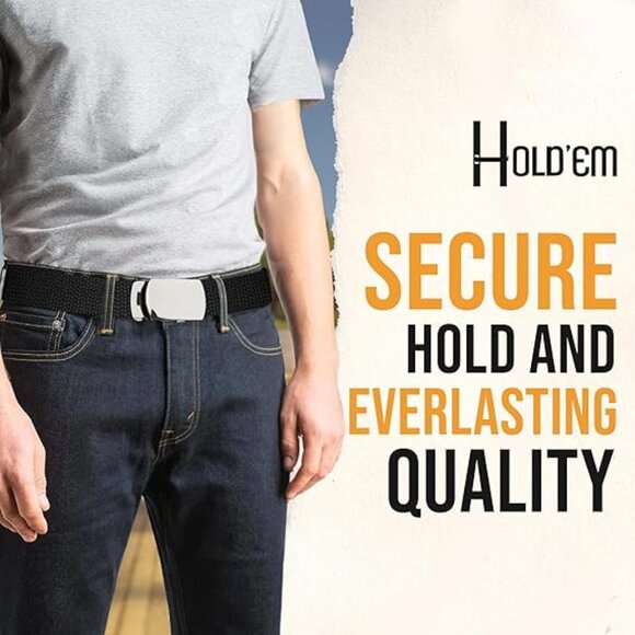 Hold’Em Mens Military Canvas Webbing Belts Slider Buckle Adjustable - Black - Picture 6 of 7